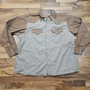 Forge Workwear Pearl Snap Canvas Shirt XXL Tan Brown Western